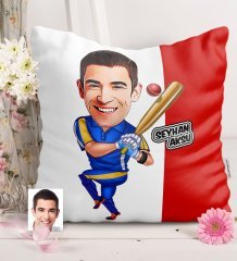 Kişiye Özel Bay Baseball Oyuncusu Karikatürlü Saten Yastık