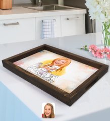 Kişiye Özel Kadın Mimar Karikatürlü Doğal Ahşap Tepsi-1