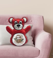 BK Gift Tembel Hayvan Tasarımlı Kırmızı Ayıcık Yastık-1
