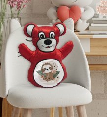 BK Gift Tembel Hayvan Tasarımlı Kırmızı Ayıcık Yastık-1