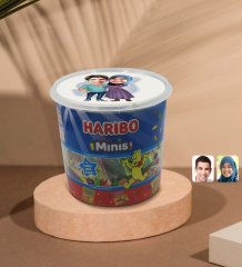 Kişiye Özel Sevgililer Karikatürlü Dev Boy Haribo Minis Kovası (10gx100adet) Model 61