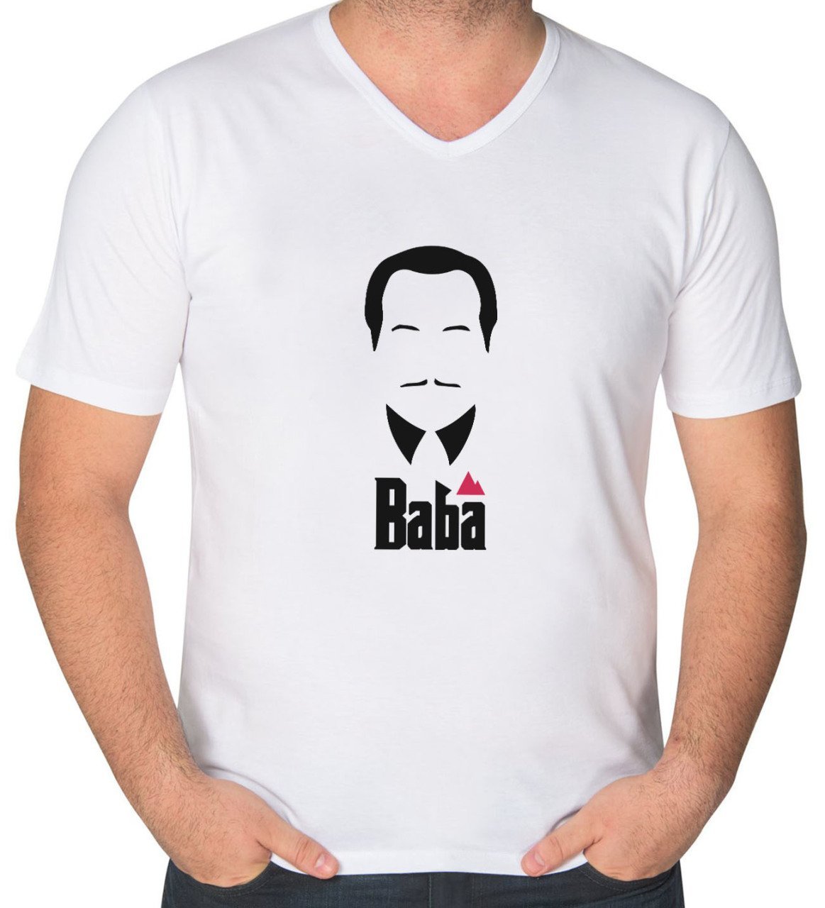 BK Gift Baba Godfather Tasarımlı V Yaka Tişört-12