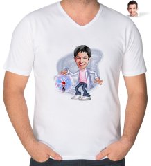 Kişiye Özel Erkek Elektrik Mühendisi Karikatürlü V Yaka Tişört-1
