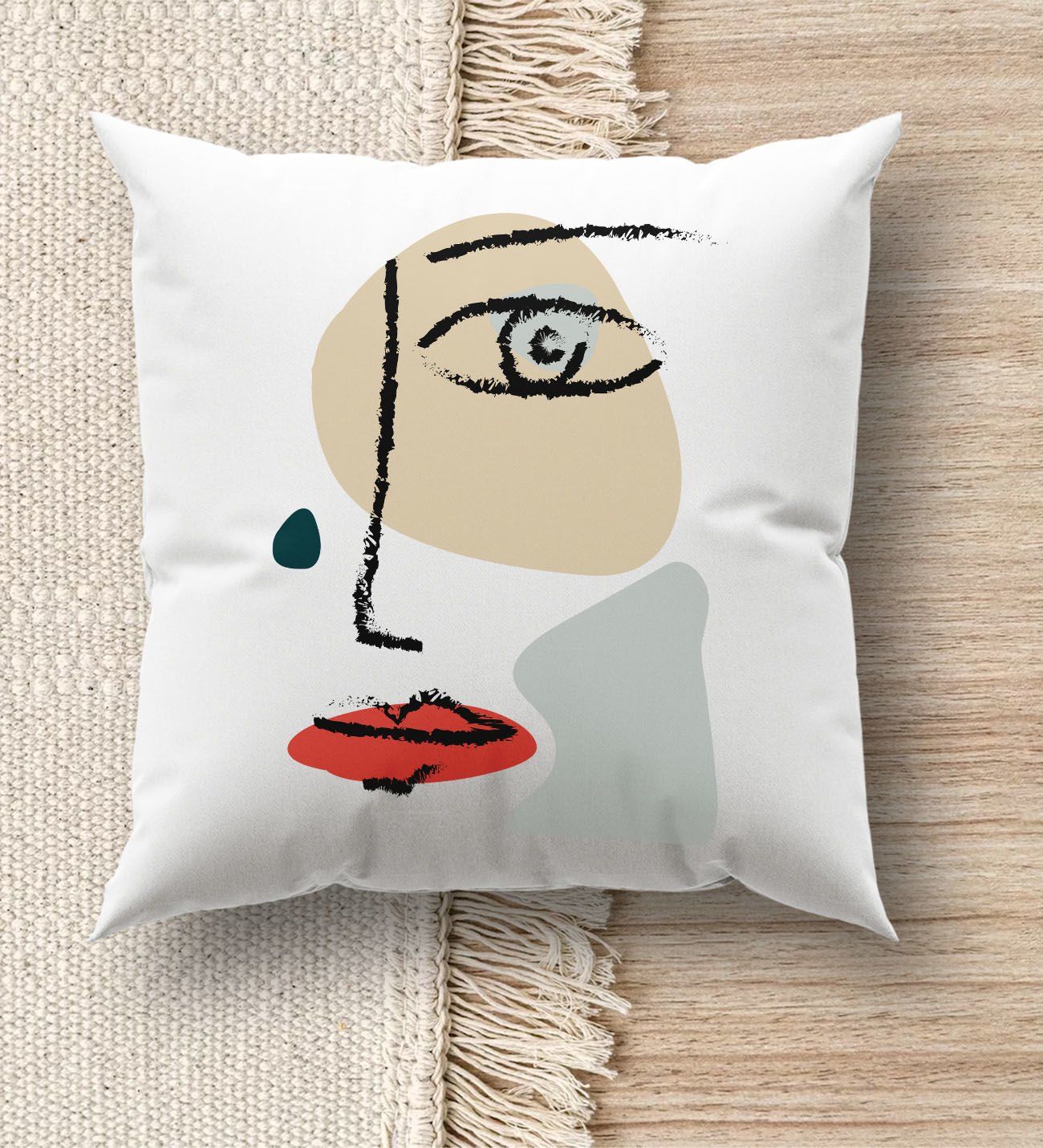 BK Gift Modern Art Tasarımlı Beyaz Kırlent Yastık, Ev Hediyesi, Ev Dekorasyonu, Dekoratif Hediye-15