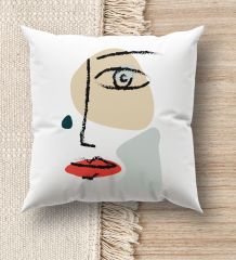 BK Gift Modern Art Tasarımlı Beyaz Kırlent Yastık, Ev Hediyesi, Ev Dekorasyonu, Dekoratif Hediye-15