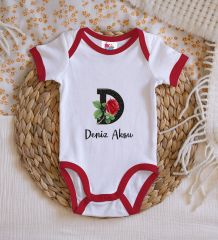 BK Kids Kişiye Özel Harfli Kırmızı Bebek Body Zıbın-5