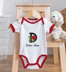 BK Kids Kişiye Özel Harfli Kırmızı Bebek Body Zıbın-5