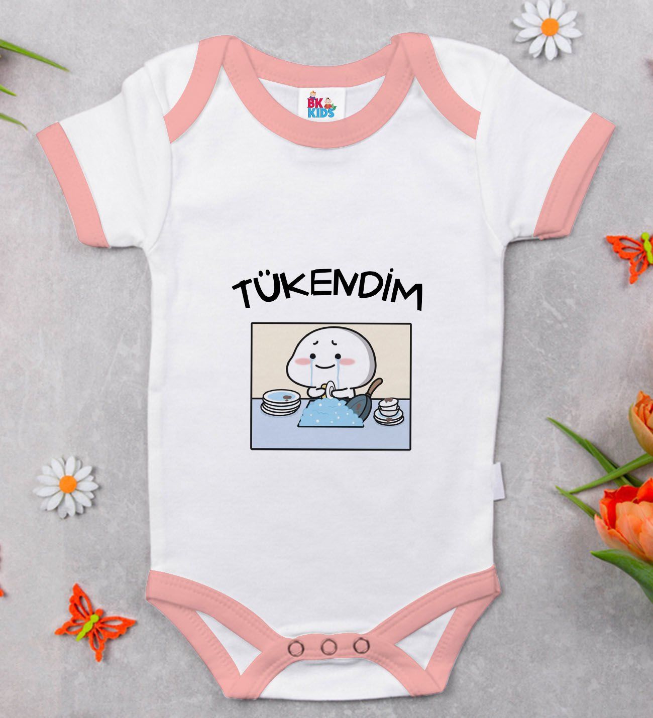 BK Kids Tükendim Tasarımlı Pembe Bebek Body Zıbın-1