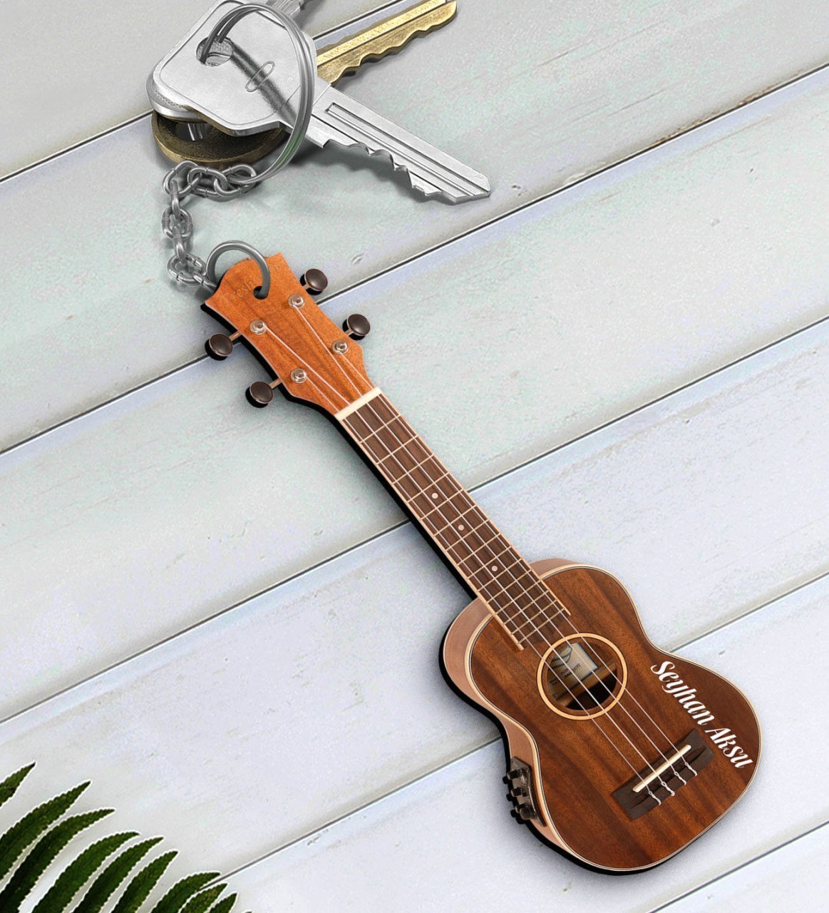 Kişiye Özel İsimli Ukulele Enstrüman Ahşap Anahtarlık-1