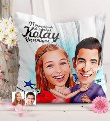 Kişiye Özel Sevgililer Karikatürlü Saten Yastık - 3