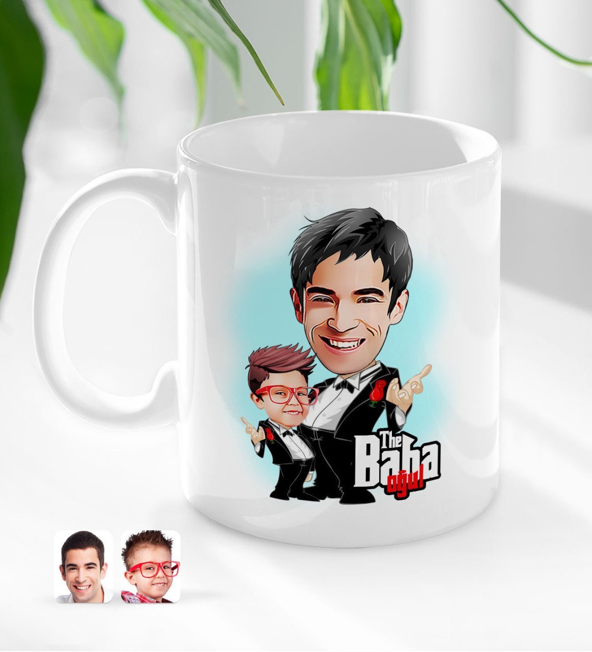 Kişiye Özel Godfather Baba Oğul Karikatürlü Beyaz Kupa Bardak-1