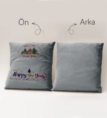 BK Gift Kişiye Özel Yılbaşı Tasarımlı Organizer Kumanda ve Atıştırmalık Cepli Gri Kırlent Yastık, Yılbaşı Hediyesi- 3, Yeni Yıl Hediyeleri