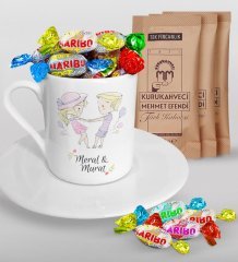 Kişiye Özel Sevgililer Günü Türk Kahvesi Fincanı Mehmet Efendi Kahve ve Haribo Şeker Hediye Seti-62