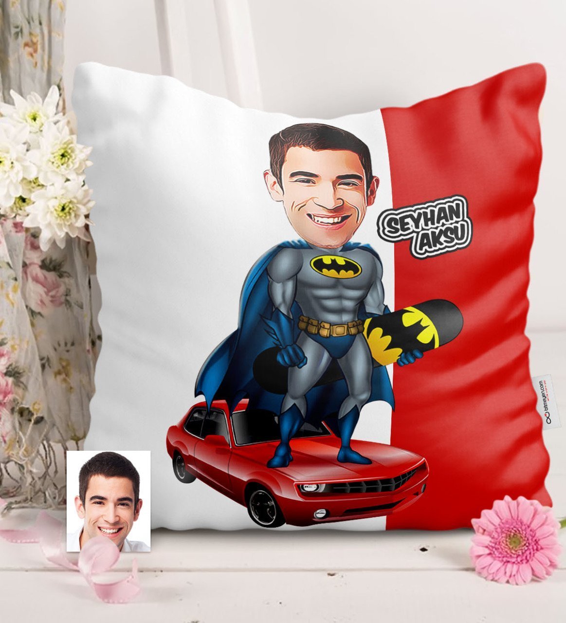 Kişiye Özel Batman Karikatürlü Saten Yastık