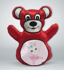 BK Gift Tatlı Tavşan Tasarımlı Kırmızı Ayıcık Yastık-1