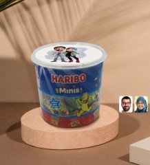 Kişiye Özel Sevgililer Karikatürlü Dev Boy Haribo Minis Kovası (10gx100adet) Model 60