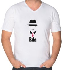 BK Gift Baba Godfather Tasarımlı V Yaka Tişört-11