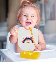 BK Kids Gökkuşağı Tasarımlı Bebek Mama Önlüğü - Model 1