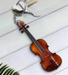 Kişiye Özel İsimli Keman Violin Enstrüman Ahşap Anahtarlık-7