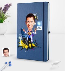 Kişiye Özel Erkek Diş Hekimi Karikatürlü Lacivert Termo Deri Defter 16x24cm Model 1