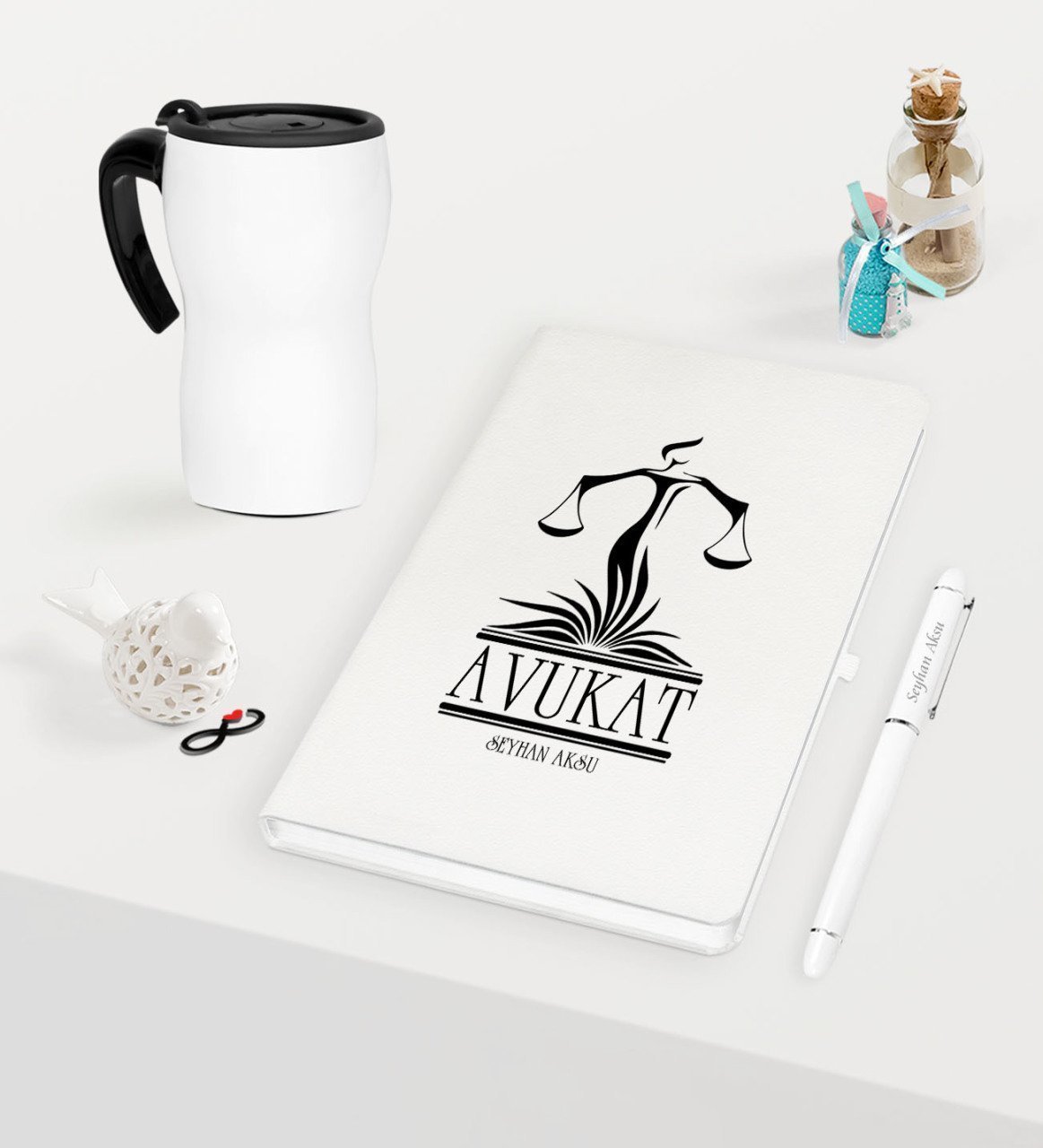 Kişiye Özel Avukat Temalı Beyaz Defter Kalem ve Termos Mug Seti  - 5