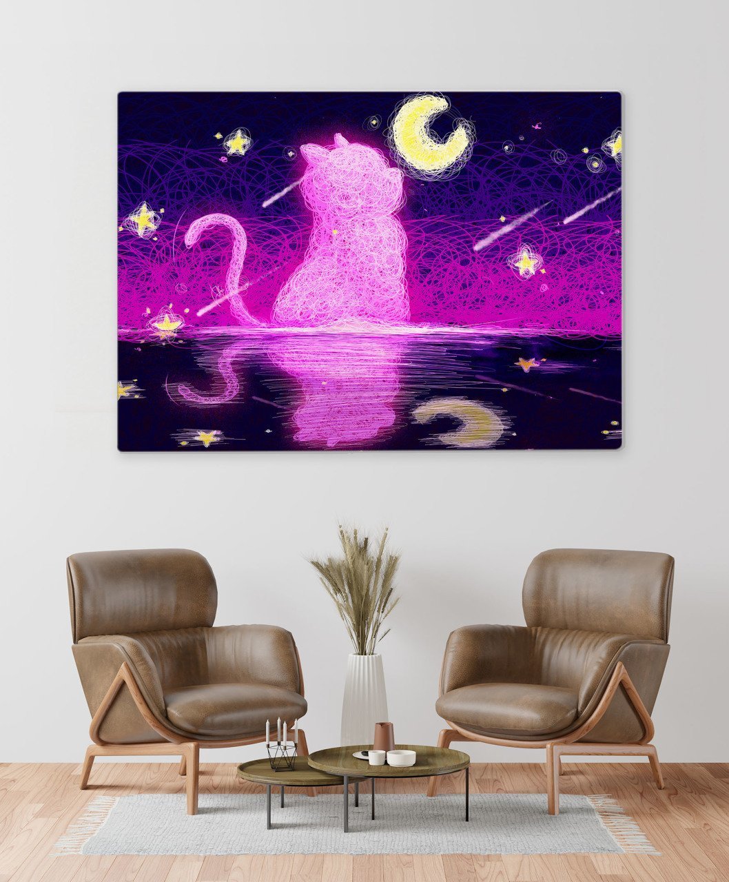 BK Home Ay ve Kedi Silüet Tasarımlı Kanvas Tablo 50x70cm
