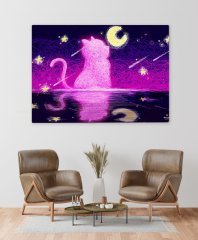 BK Home Ay ve Kedi Silüet Tasarımlı Kanvas Tablo 50x70cm