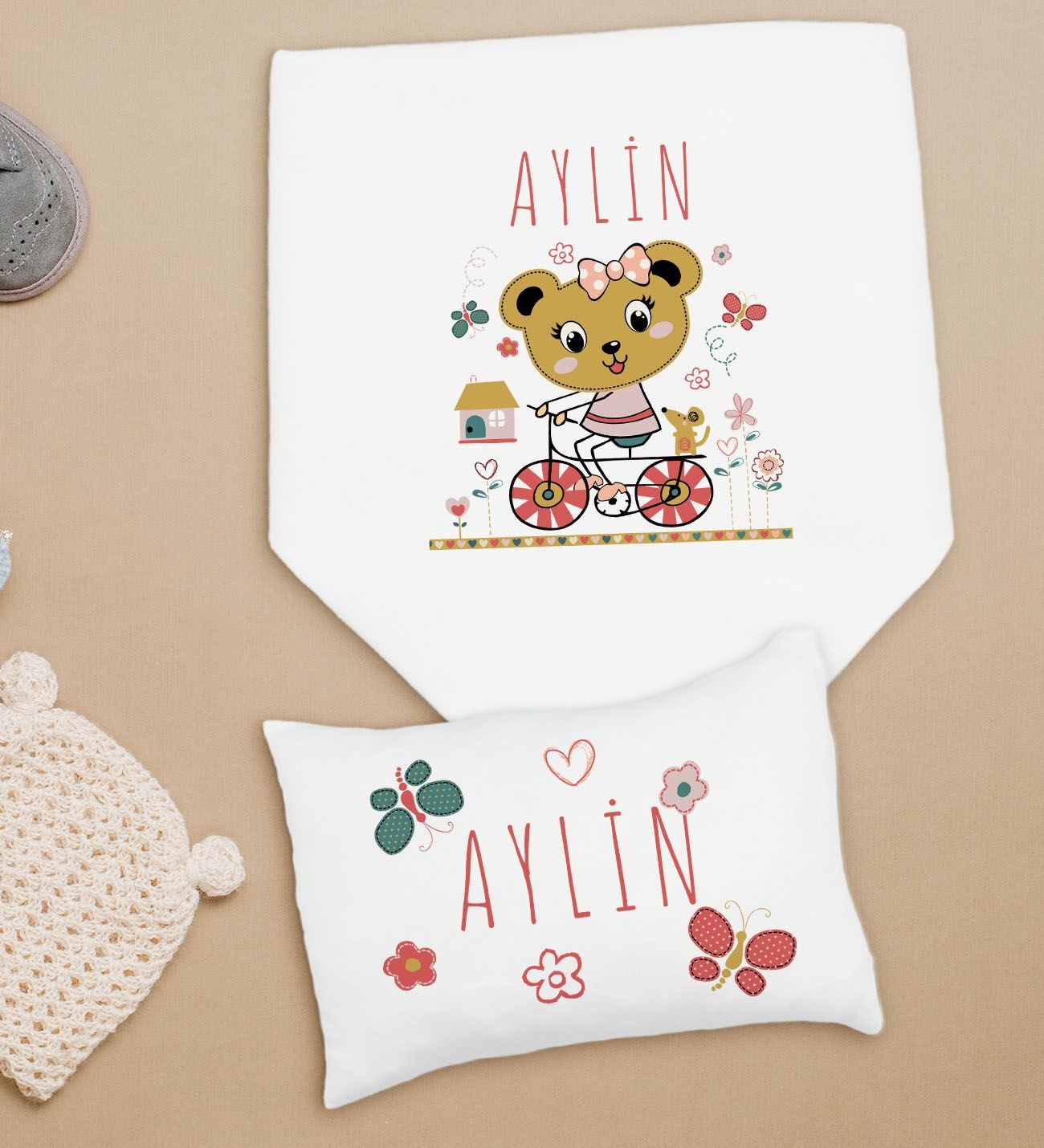 BK Kids Kişiye Özel İsimli Bebek Battaniye ve Yastık Hediye Seti, Yeni Doğan Bebek Hediyesi, Bebek Uyku Seti-4