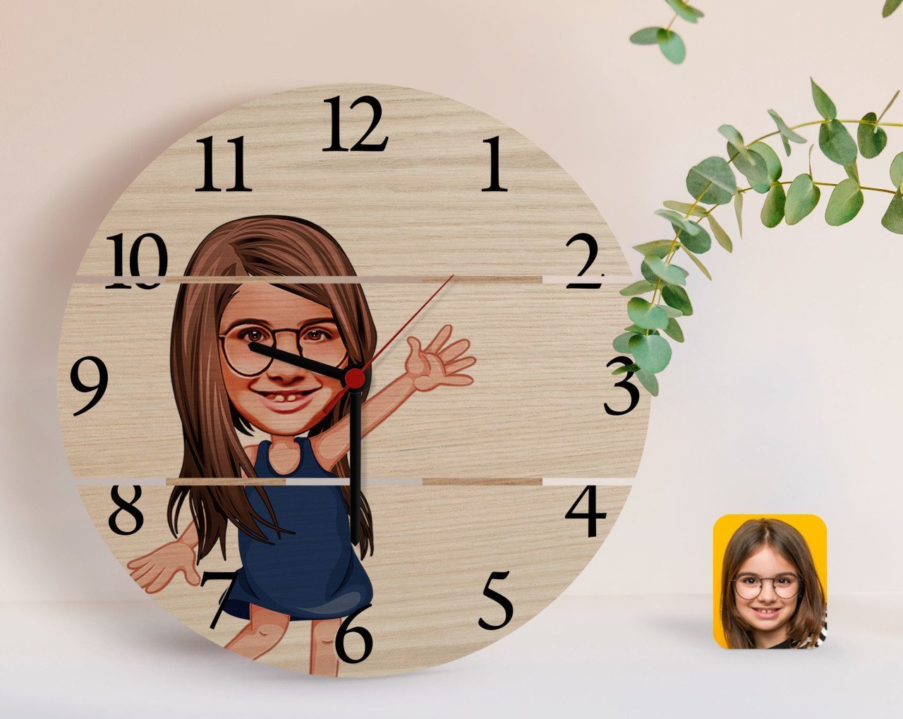 Kişiye Özel Kız Çocuk Karikatürlü Otantik Ahşap Palet Saat-4
