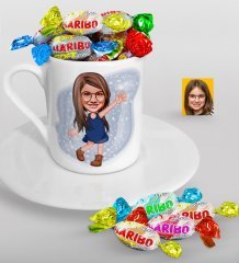 Kişiye Özel Kız Çocuk Karikatürlü Türk Kahvesi Fincanı ve Haribo Şeker Hediye Seti-4