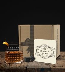 BK Gift Kişiye Özel İsimli Frasera Viski Kadehi Ahşap Bardak Altlığı ve Viski Taşı Hediye Seti-7, Sevgiliye Hediye, Babaya Hediye