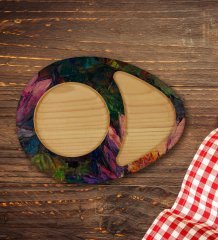 Kişiye Özel Modern Art Tasarımlı Doğal Ahşap Tabaklı Heybeli Çay Bardağı Sunum Seti Model 20