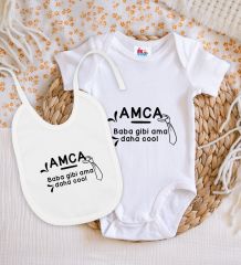 BK Kids Amca Baba Gibi Tasarımlı Beyaz Bebek Body Zıbın ve Mama Önlüğü Hediye Seti-1