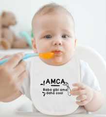 BK Kids Amca Baba Gibi Tasarımlı Beyaz Bebek Body Zıbın ve Mama Önlüğü Hediye Seti-1