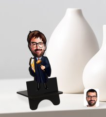 Kişiye Özel Erkek Hakim Karikatürlü Ahşap Biblo Telefon Standı-1