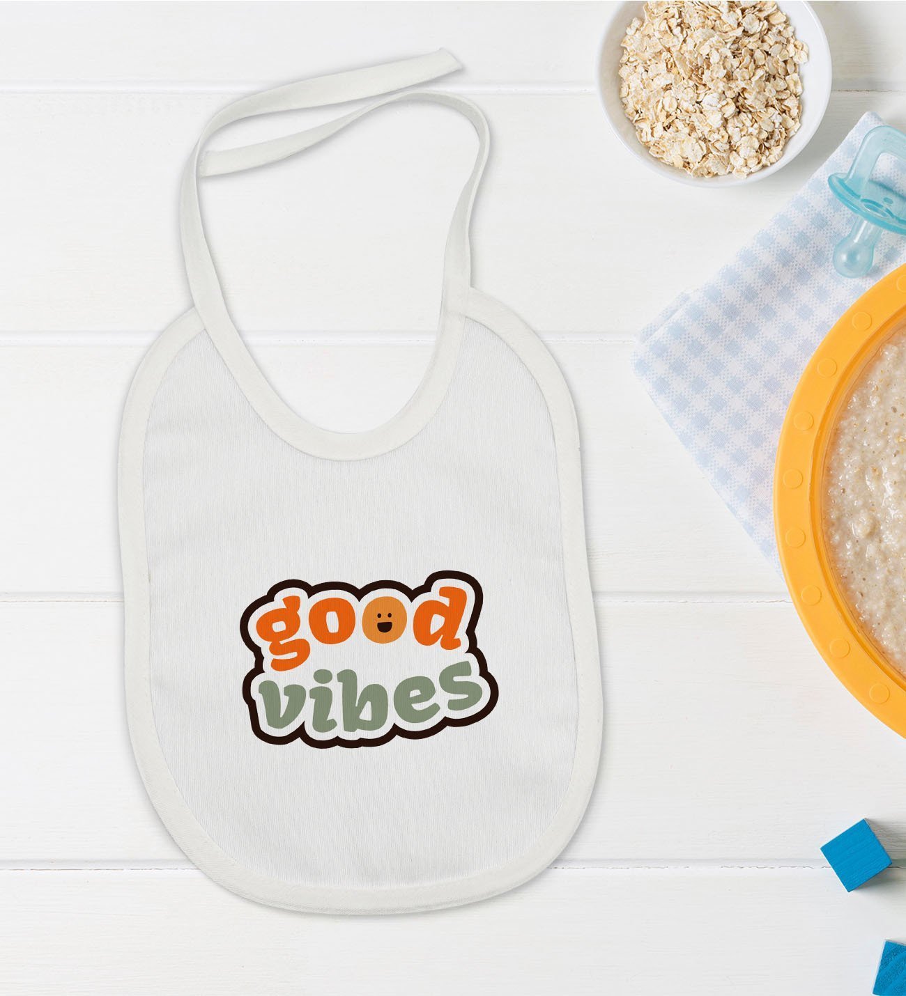 BK Kids Good Vibes Tasarımlı Bebek Mama Önlüğü - Model 1