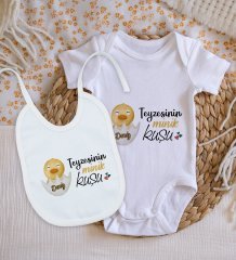 BK Kids Kişiye Özel Teyzesinin Minik Kuşu Tasarımlı Bebek Body Zıbın ve Mama Önlüğü Hediye Seti - Model 1