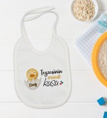 BK Kids Kişiye Özel Teyzesinin Minik Kuşu Tasarımlı Bebek Body Zıbın ve Mama Önlüğü Hediye Seti - Model 1