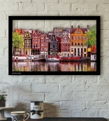 Kişiye Özel Amsterdam Evleri Temalı 3D Ahşap Tablo-3