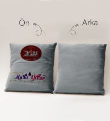 BK Gift Kişiye Özel Yılbaşı Tasarımlı Organizer Kumanda ve Atıştırmalık Cepli Gri Kırlent Yastık, Yılbaşı Hediyesi- 1, Yeni Yıl Hediyeleri