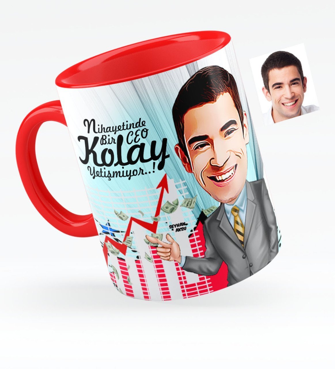 Kişiye Özel Bay CEO Karikatürlü Kırmızı Kupa Bardak - 1