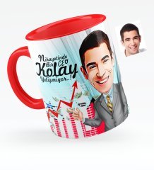Kişiye Özel Bay CEO Karikatürlü Kırmızı Kupa Bardak - 1