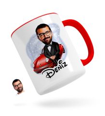 Kişiye Özel Erkek Patron Karikatürlü Kırmızı Kupa Bardak-1