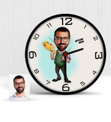 Kişiye Özel Ressam Karikatür Ahşap Duvar Saati - 1