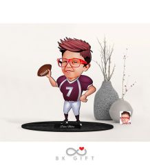 BK Gift Kişiye Özel Çocuk Amerikan Futbolcu Karikatürlü Ahşap Biblo-1