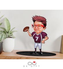 BK Gift Kişiye Özel Çocuk Amerikan Futbolcu Karikatürlü Ahşap Biblo-1