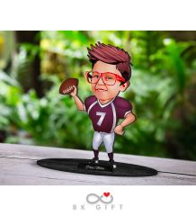 BK Gift Kişiye Özel Çocuk Amerikan Futbolcu Karikatürlü Ahşap Biblo-1