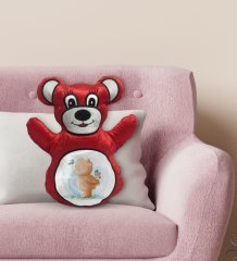 BK Gift Tatlı Ayıcık Tasarımlı Kırmızı Ayıcık Yastık-3