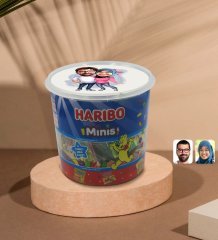 Kişiye Özel Sevgililer Karikatürlü Dev Boy Haribo Minis Kovası (10gx100adet) Model 58