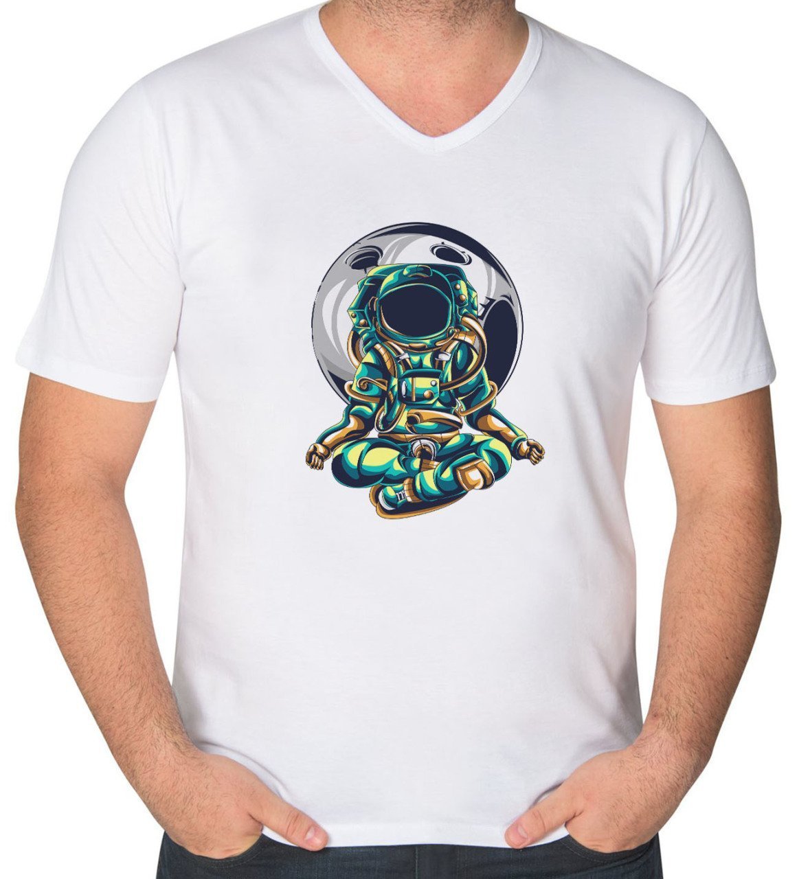 BK Gift Astronot Tasarımlı V Yaka Tişört-2
